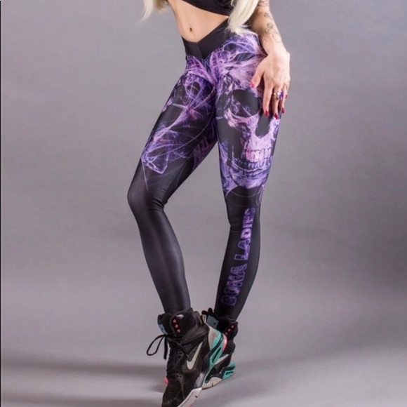 Purple mechanical skull yoga leggings pants - Picture 3 of 8